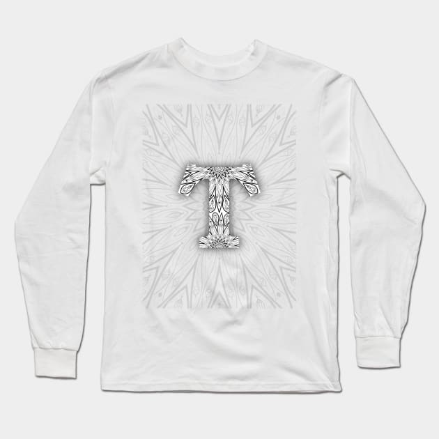 'T' Intricate Pattern Long Sleeve T-Shirt by grafi_doodles